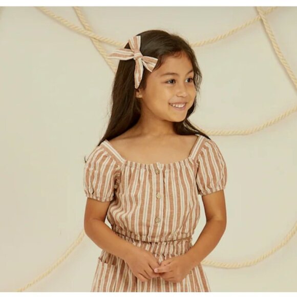 Rylee and Cru Skipper Cropped Top Girls Size 10 - 12 Y Stone Stripe Puff Sleeves